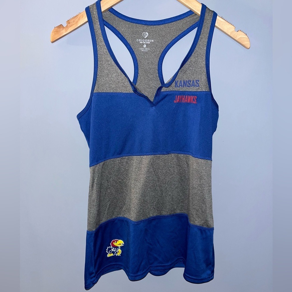 Colosseum Kansas Jayhawks Womens Racerback Tank‎ Top Blue Grey Small NCAA KU
